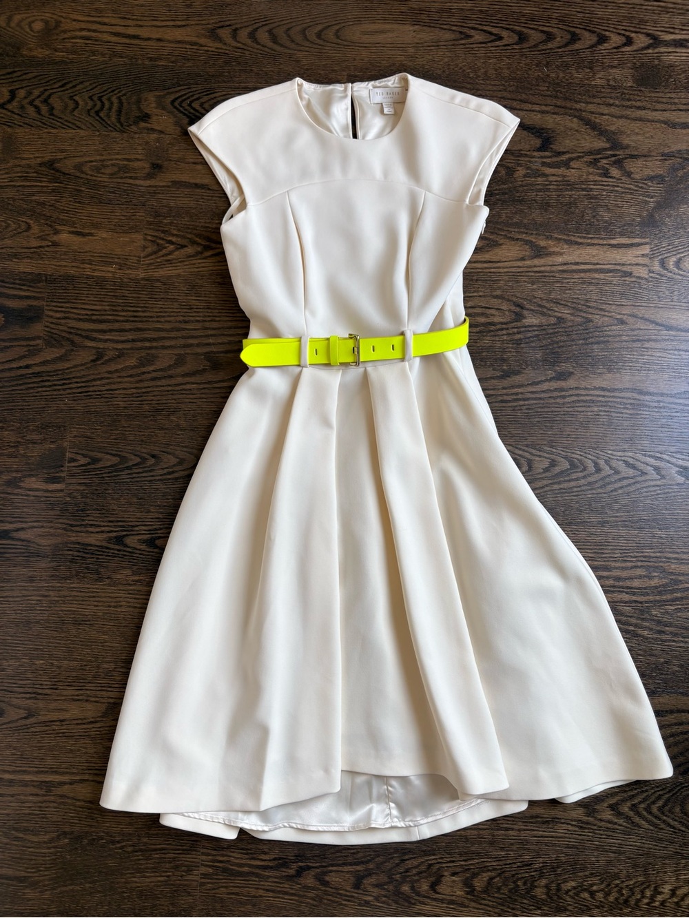 Ted Baker Cream High-Low Dress with Neon Yellow Belt